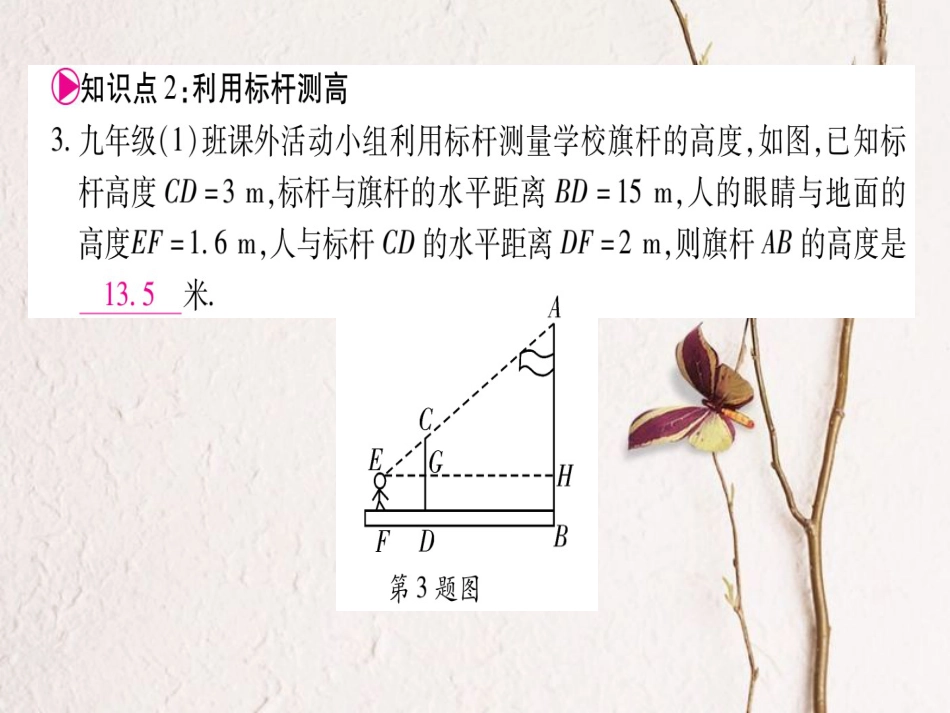 九年级数学上册 4.6 利用相似三角形测高习题课件 （新版）北师大版_第3页