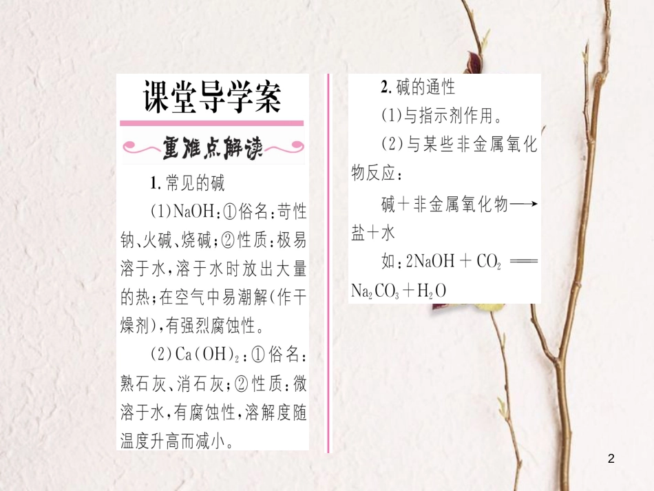 九年级化学下册 第10单元 酸和碱 课题1 常见的酸和碱 第3课时 常见的碱习题课件 （新版）新人教版[共18页]_第2页