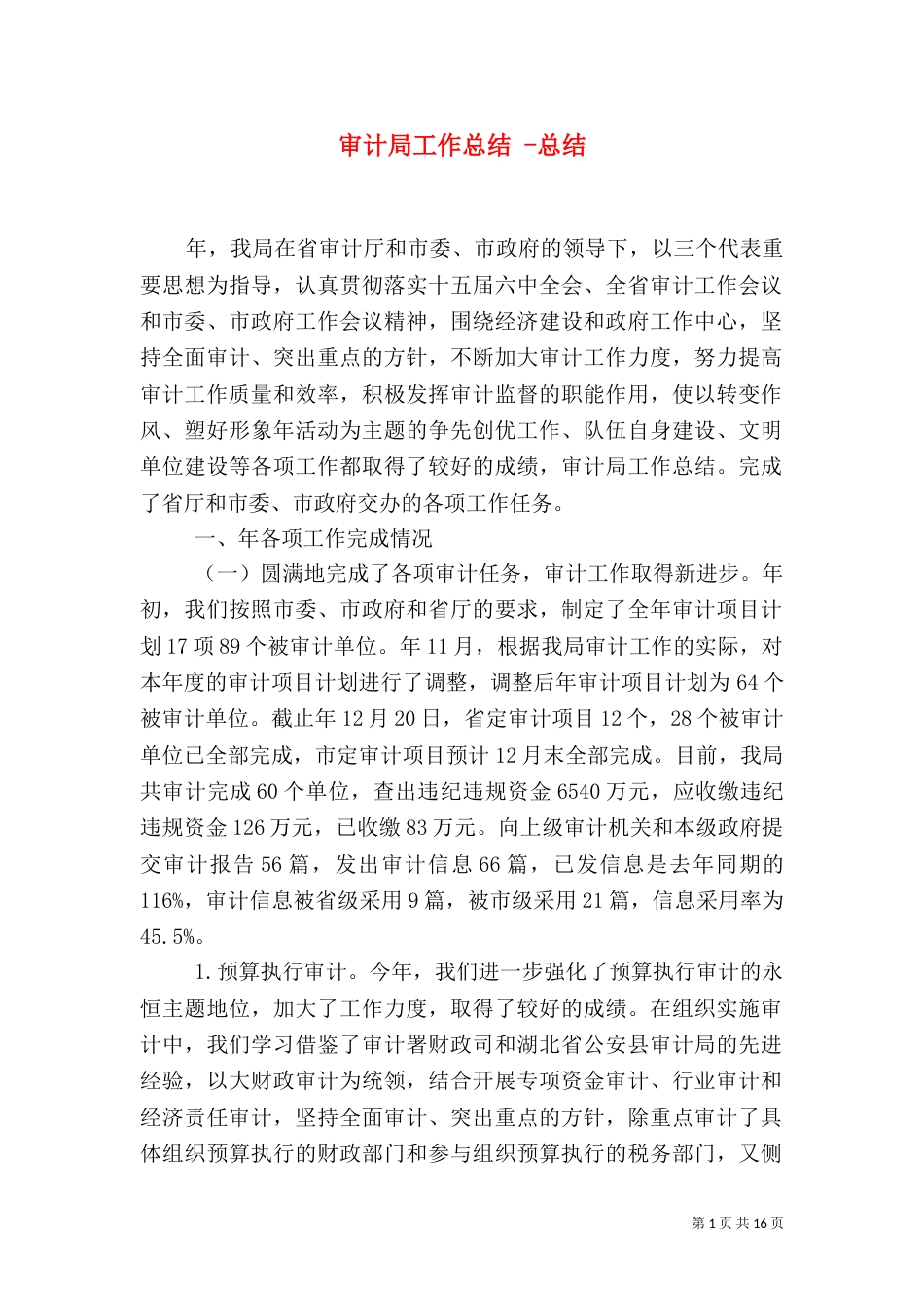 审计局工作总结 -总结_第1页