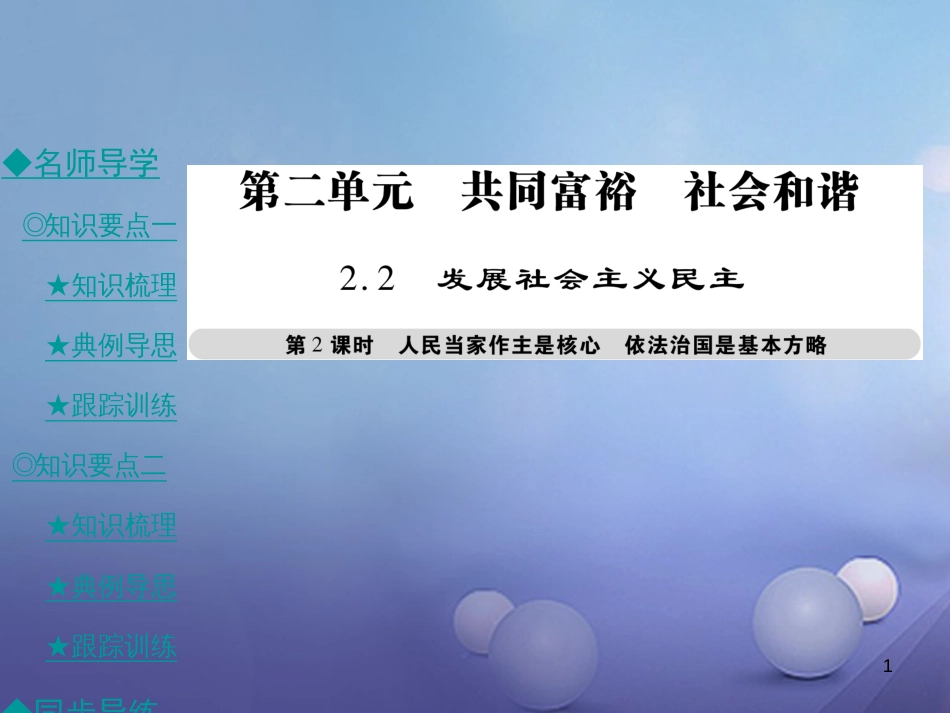 九年级政治全册 第二单元 共同富裕 社会和谐 2.2 发展社会主义民主（第2课时）课件 粤教版[共48页]_第1页