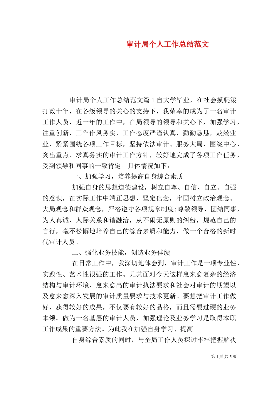 审计局个人工作总结范文（一）_第1页