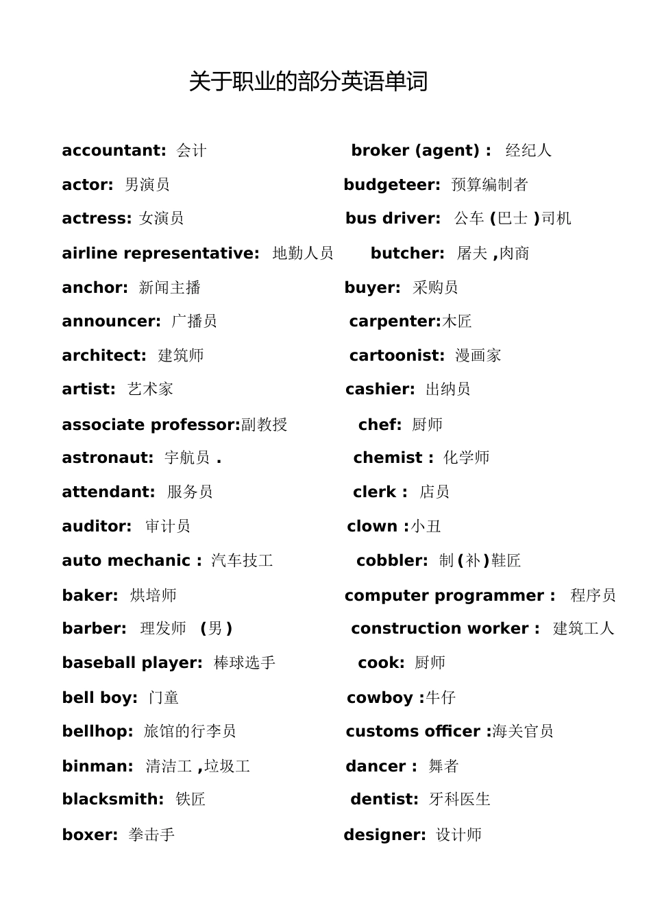 关于职业的英语单词[共6页]_第1页