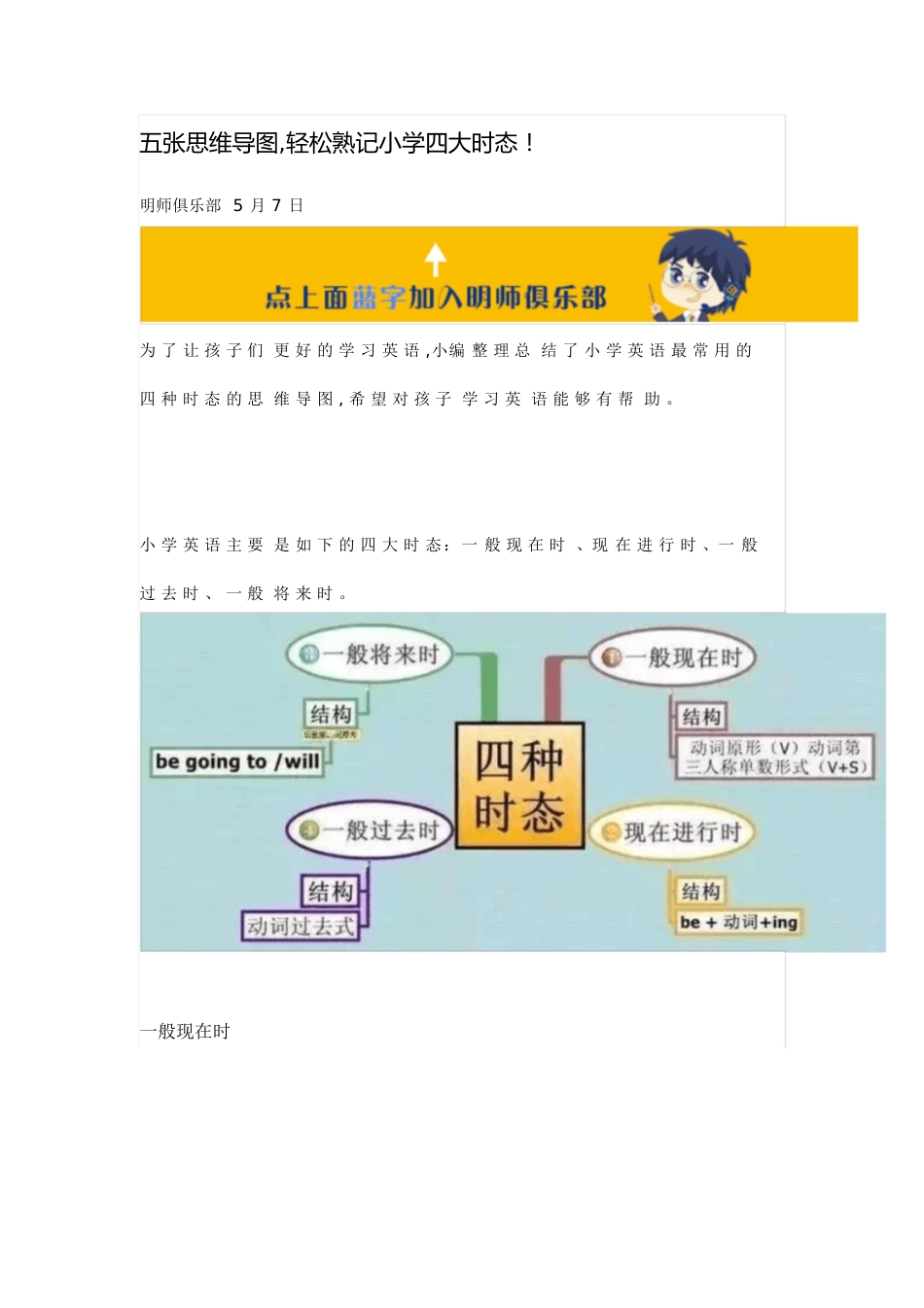 五张思维导图,轻松熟记小学四大时态[共6页]_第1页