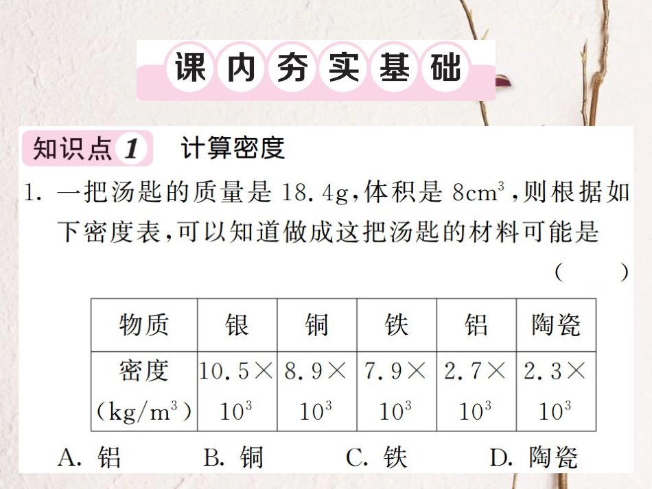 八年级物理上册 第六章 质量与密度 第2节 密度 第2课时 密度的综合应用习题课件 （新版）新人教版[共18页]_第3页