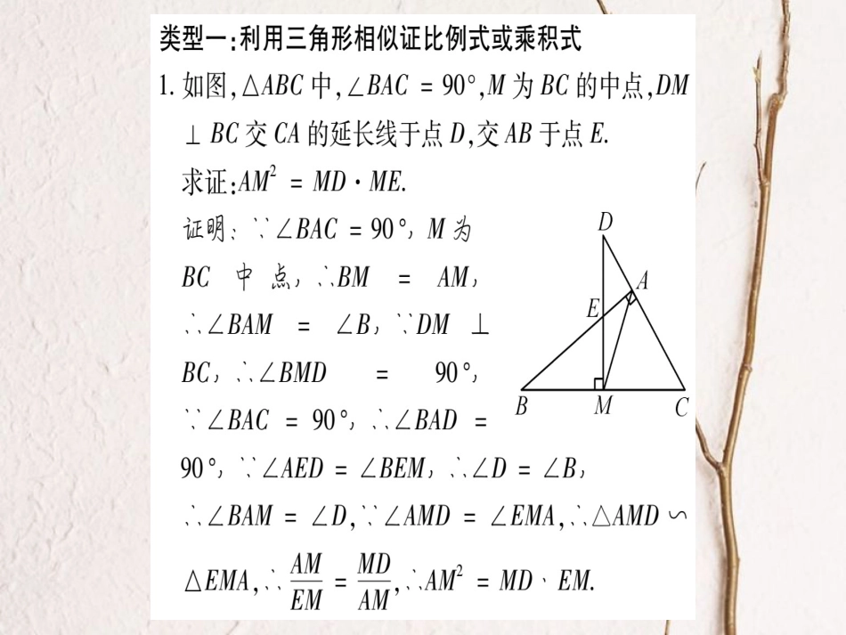 九年级数学上册 小专题（二）相似三角形的判定与性质综合应用习题课件 （新版）华东师大版_第2页