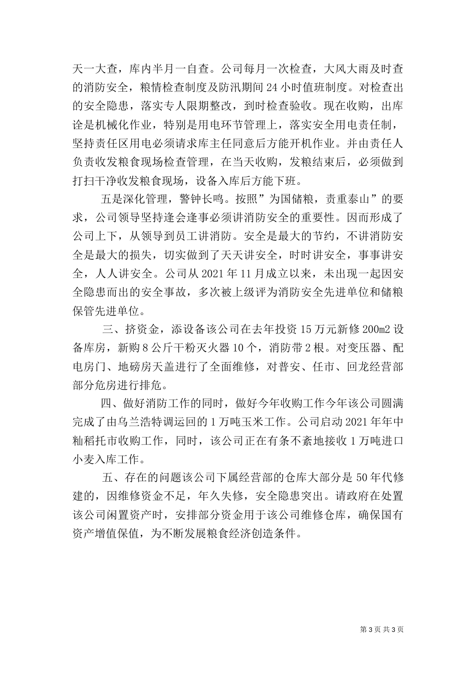 粮食局消防安全大排查大整治活动工作总结_第3页