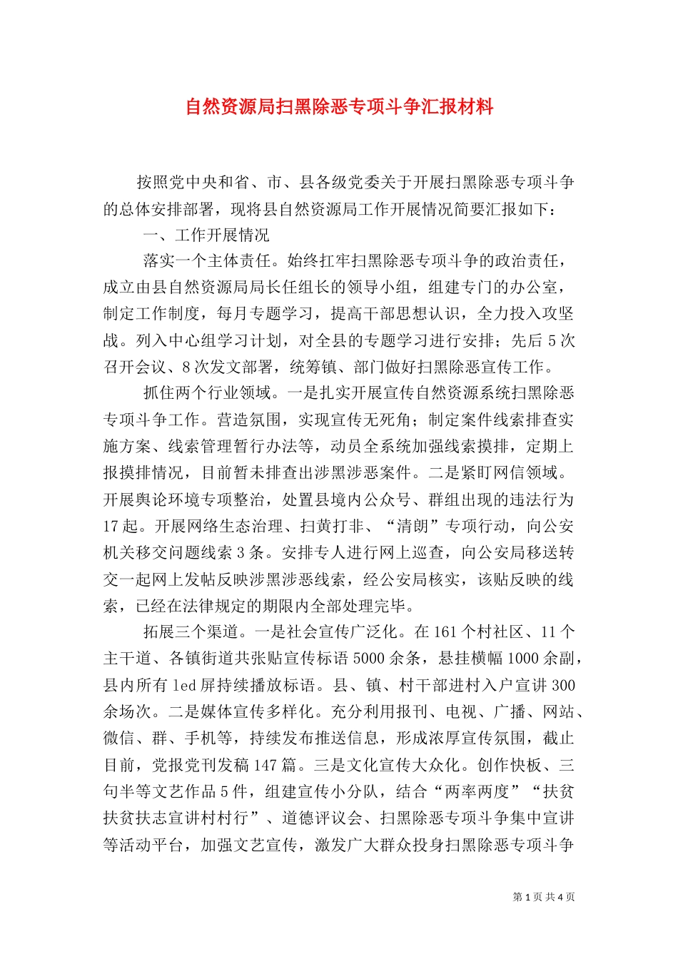 自然资源局扫黑除恶专项斗争汇报材料_第1页