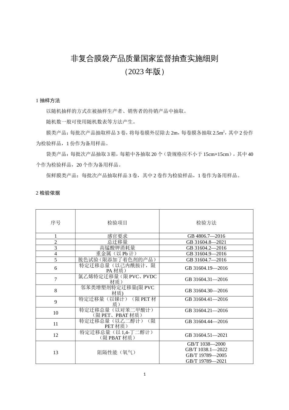 83 非复合膜袋产品质量国家监督抽查实施细则（2023年版）_第1页