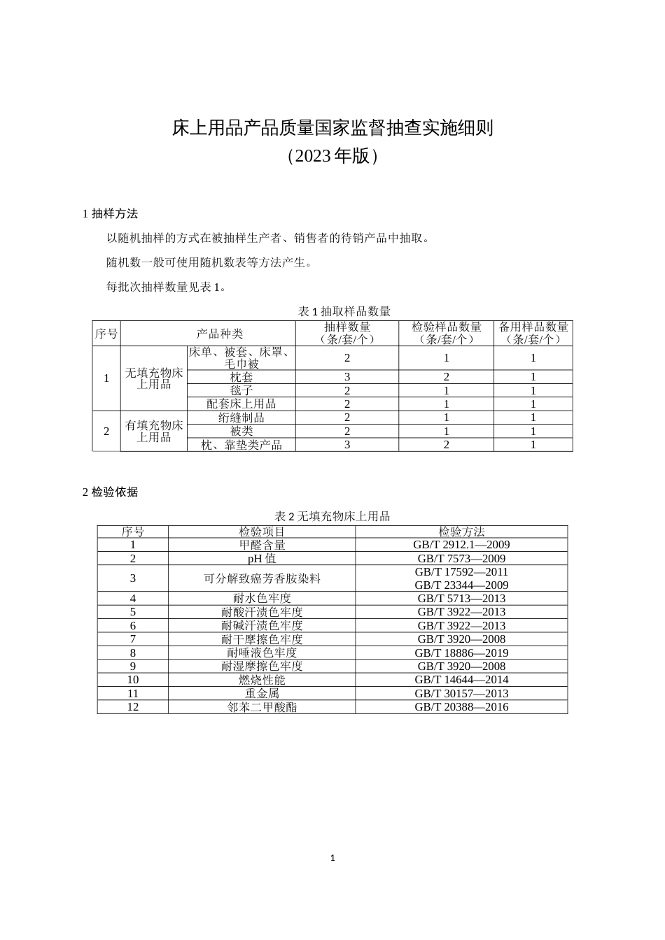 9 床上用品产品质量国家监督抽查实施细则（2023年版）_第1页