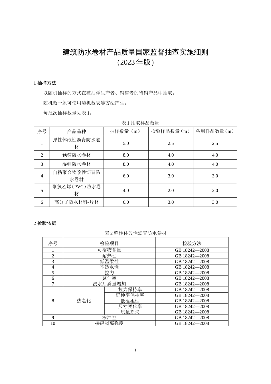 50 建筑防水卷材产品质量国家监督抽查实施细则（2023年版）_第1页