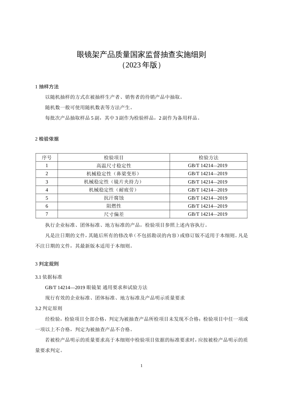 45 眼镜架产品质量国家监督抽查实施细则（2023年版）_第1页