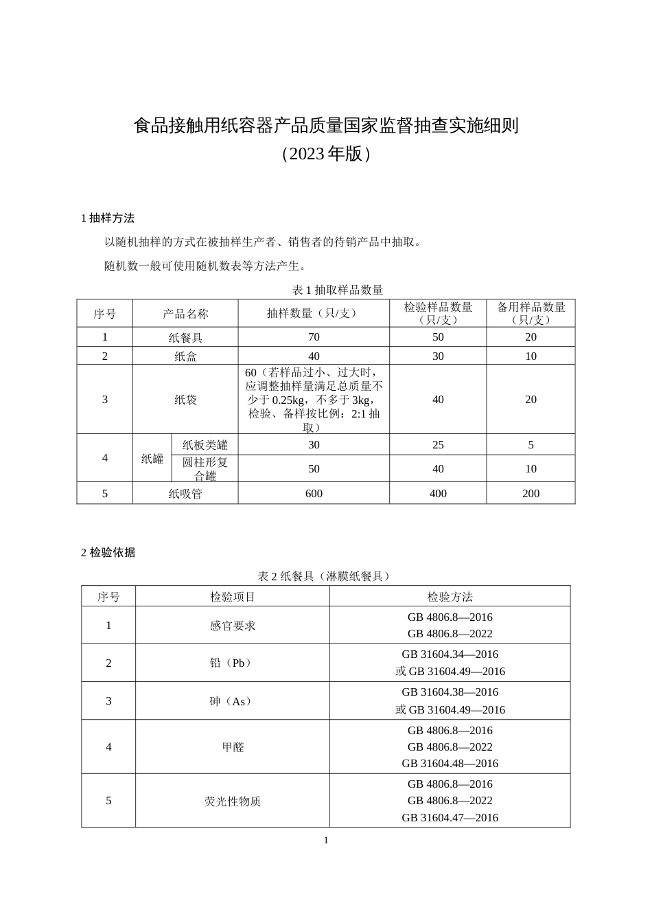 86 食品接触用纸容器产品质量国家监督抽查实施细则（2023年版）_第1页