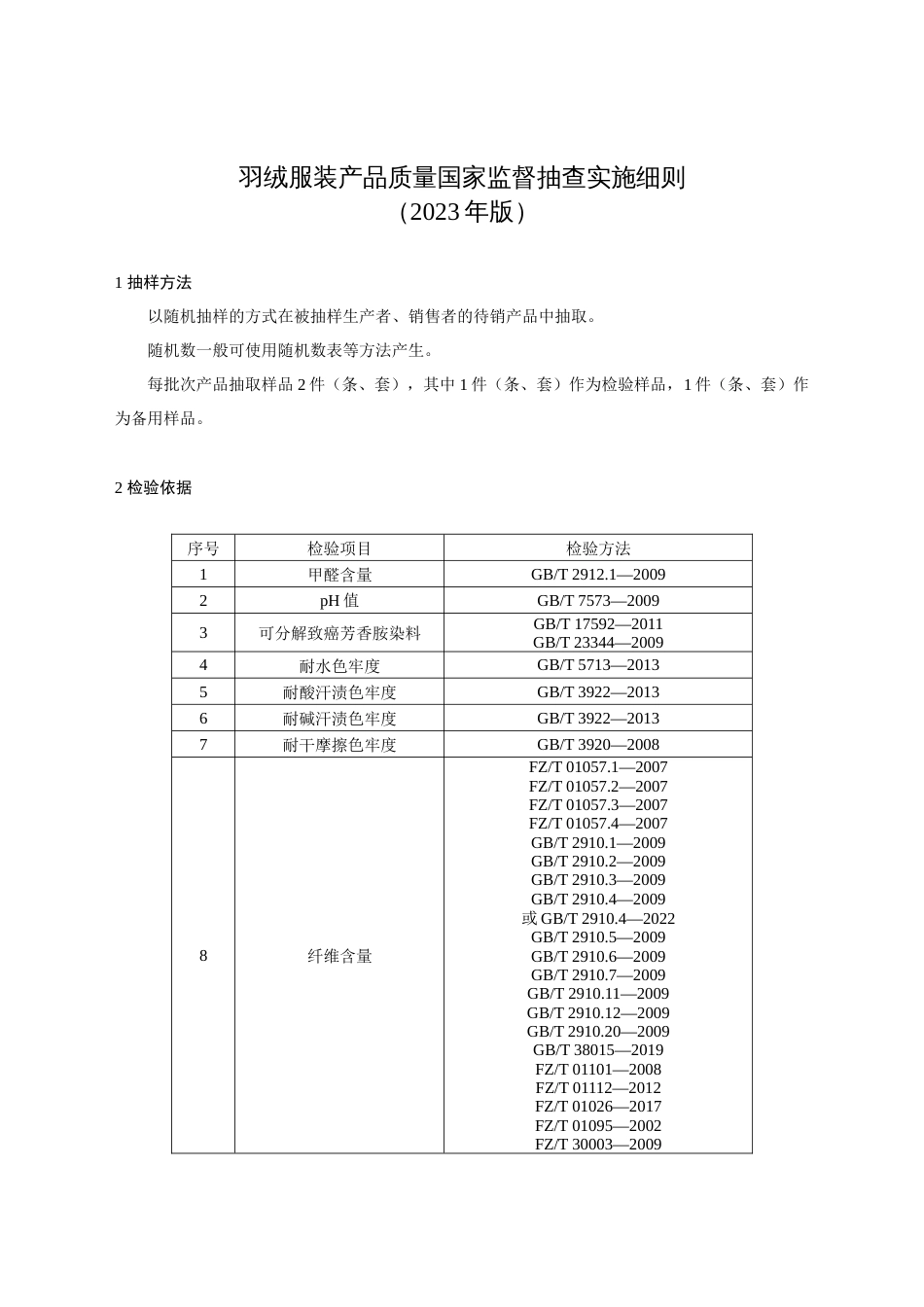 11 羽绒服装产品质量国家监督抽查实施细则（2023年版）_第1页