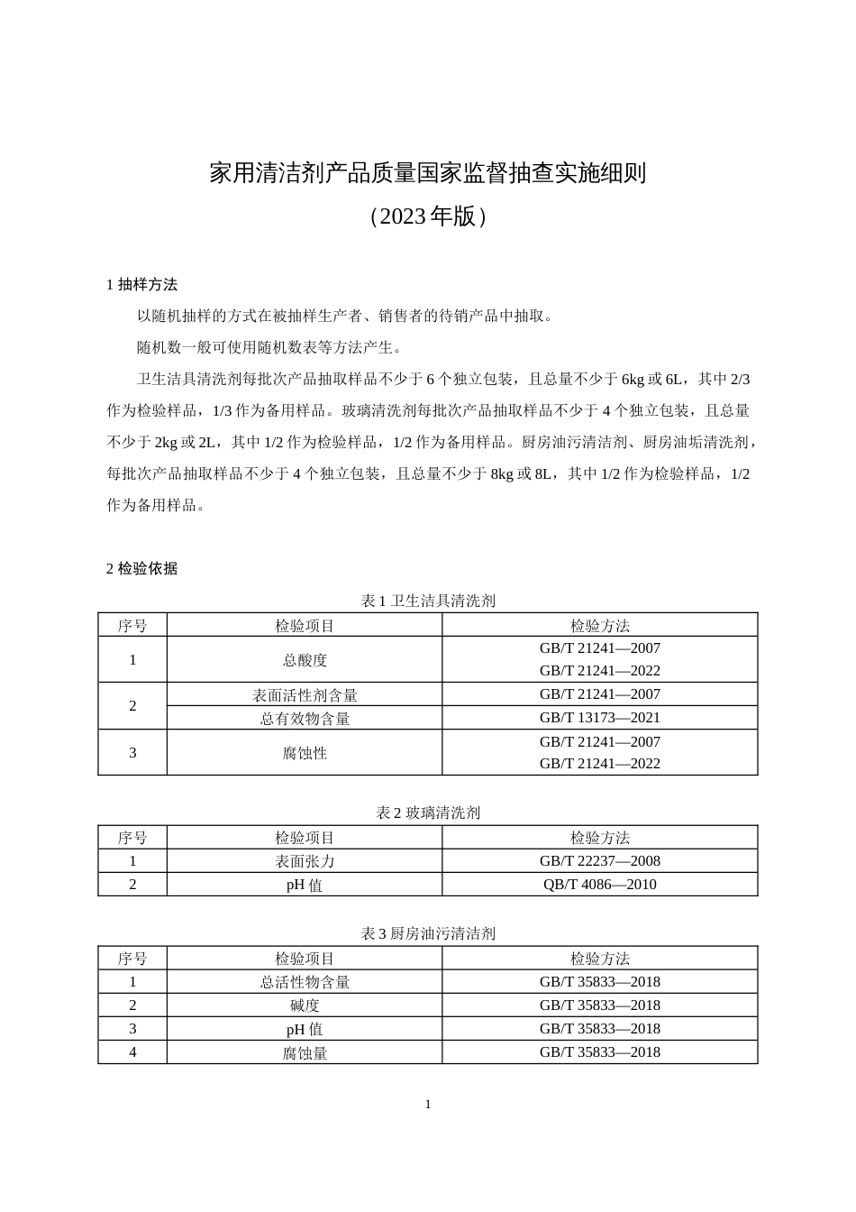 42 家用清洁剂产品质量国家监督抽查实施细则（2023年版）_第1页