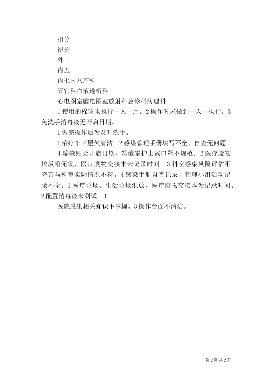 科室医院感染管理自查记录 医院感染检查记录_第2页
