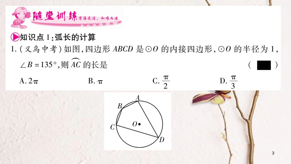 九年级数学下册 第三章 圆 3.9《弧长及扇形的面积》习题课件 （新版）北师大版_第3页