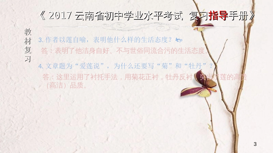 云南省中考语文 专题一 文言文阅读 本土名师复习计划（十五）《爱莲说》复习课件_第3页