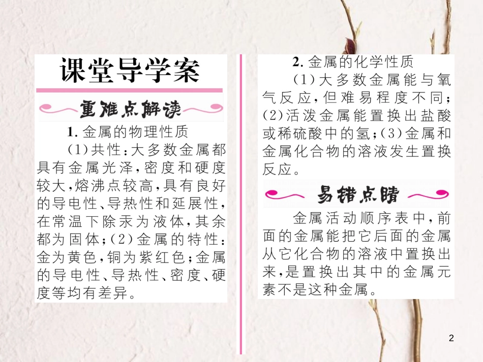 九年级化学下册 第8单元 金属和金属材料 实验活动4 金属的物理性质和某些化学性质教学课件 （新版）新人教版[共18页]_第2页