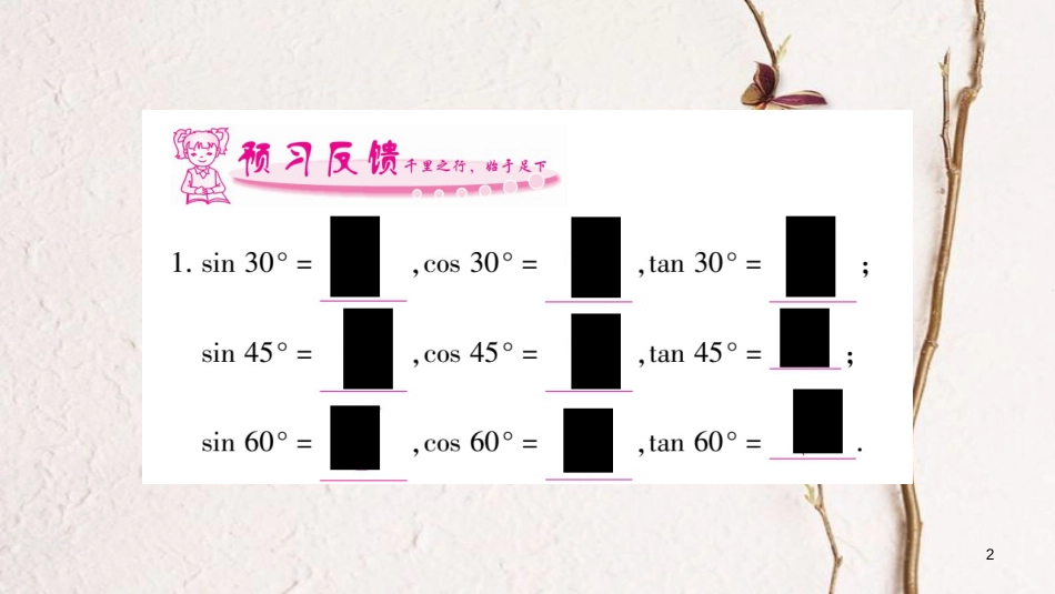 九年级数学下册 第一章 直角三角形的边角关系 1.2《30°,45°,60°角的三角函数值》习题课件 （新版）北师大版_第2页