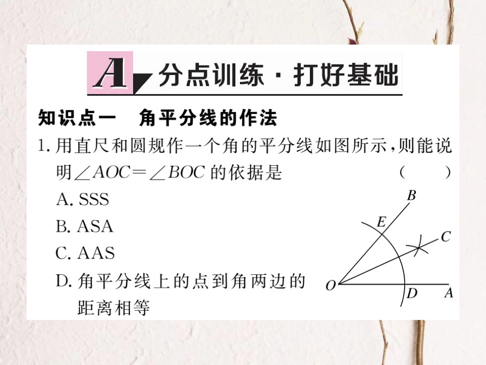 八年级数学上册 12.3 第1课时 角平分线的性质习题课件 （新版）新人教版_第2页