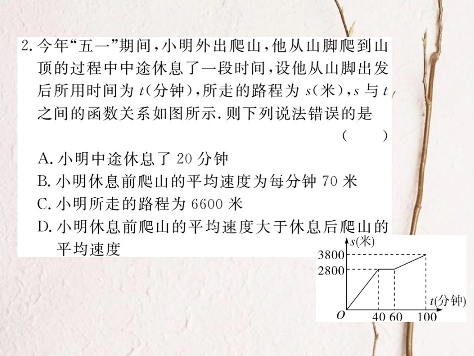 八年级数学上册 4.4 第2课时 单个一次函数图象的应用习题课件 （新版）北师大版_第2页