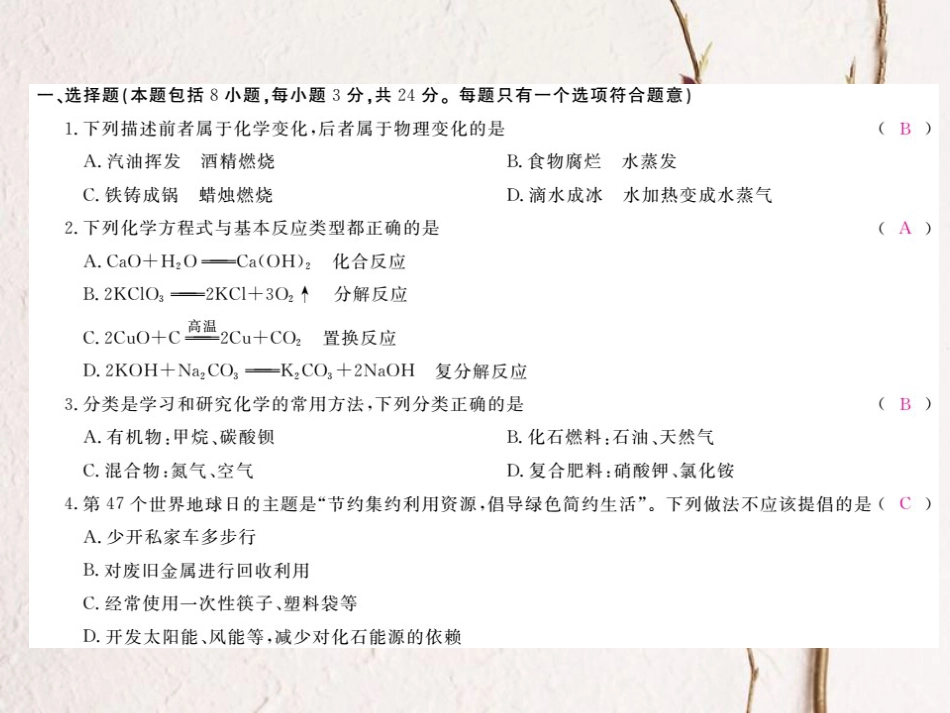 （贵州专）中考化学复习 中考模拟卷课件_第2页
