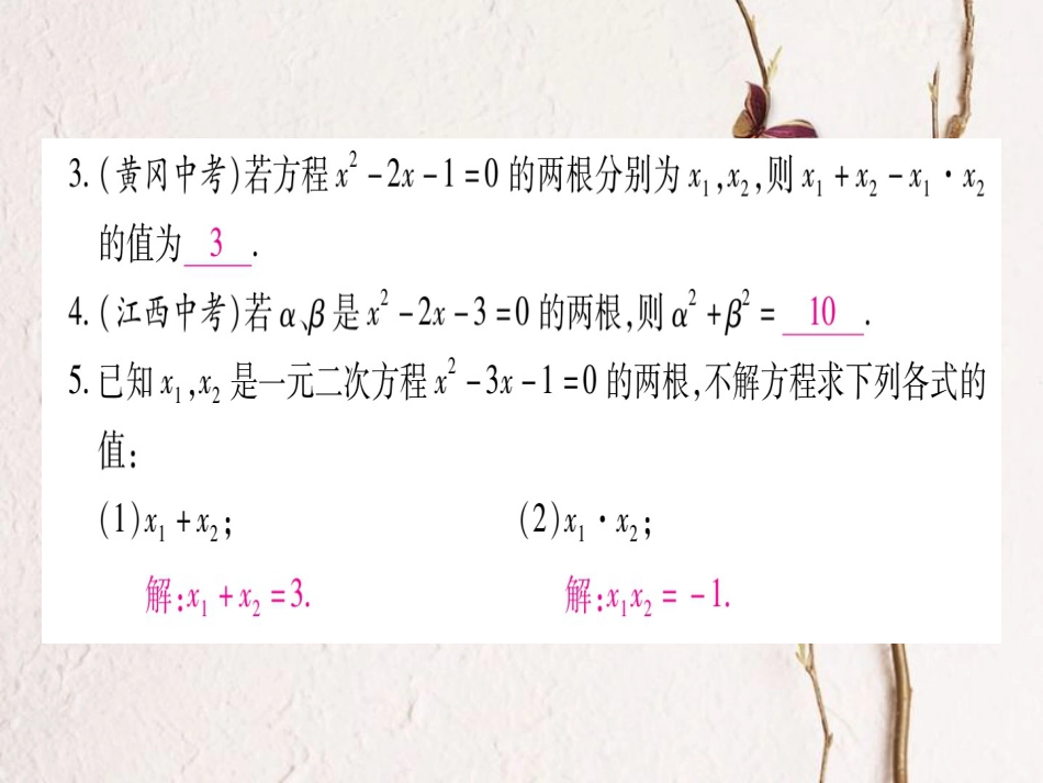 九年级数学上册 2.5 一元二次方程的根与系数的关系习题课件 （新版）北师大版_第3页