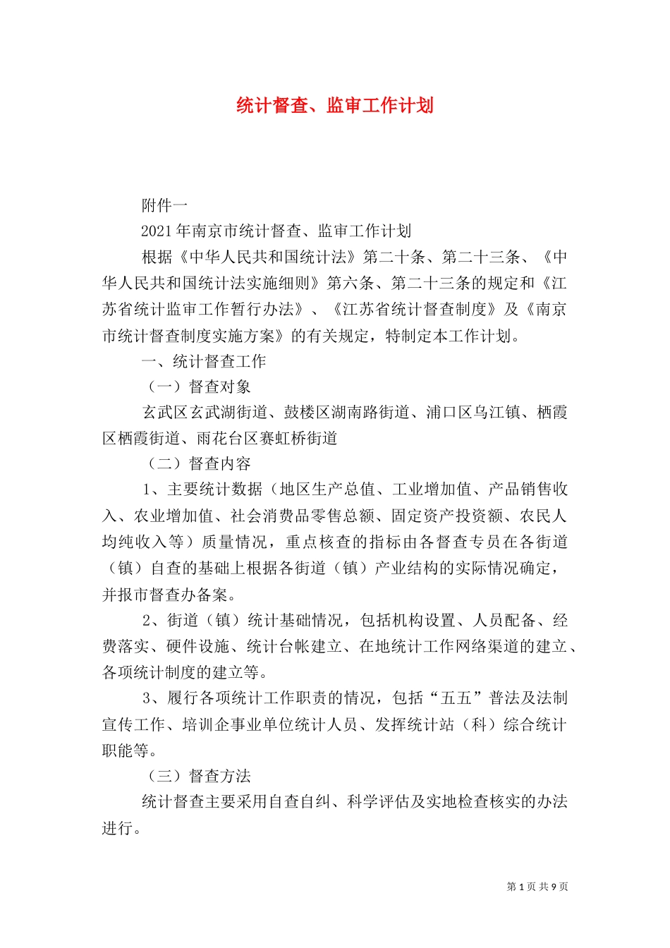 统计督查、监审工作计划_第1页
