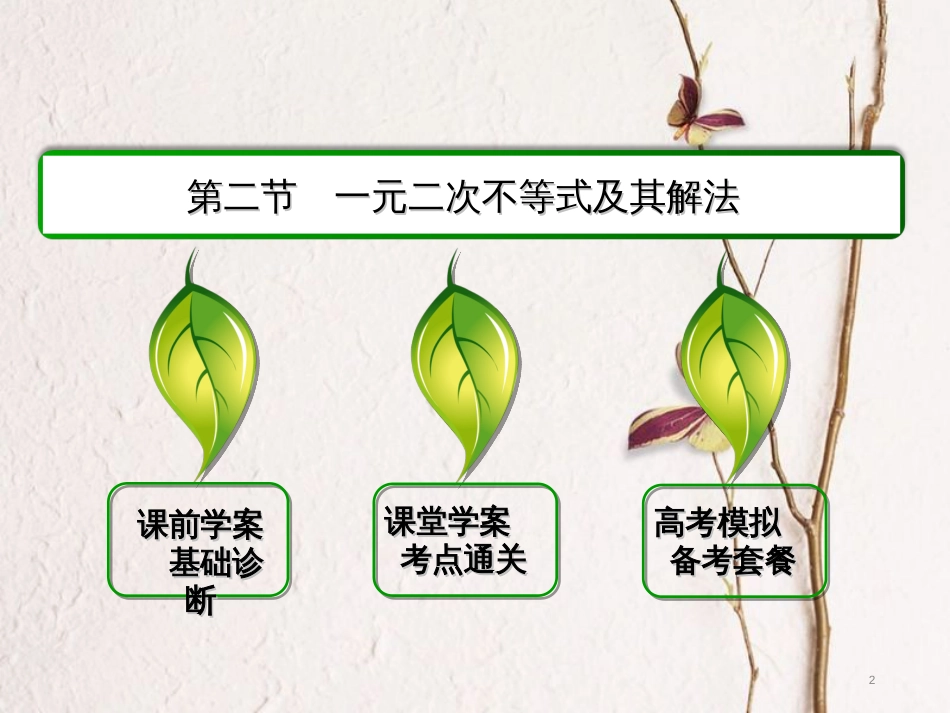 高三数学一轮总复习 第六章 不等式、推理与证明 6.2 一元二次不等式及其解法课件_第2页