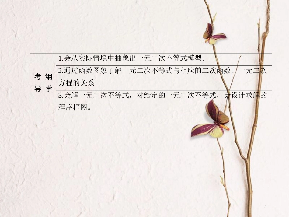 高三数学一轮总复习 第六章 不等式、推理与证明 6.2 一元二次不等式及其解法课件_第3页