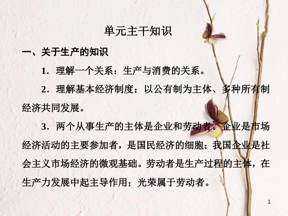 高中政治 第二单元 生产、劳动与经营单元主干知识课件 新人教版必修1_第1页