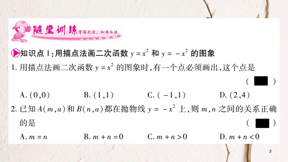 九年级数学下册 第二章 二次函数 2.2《二次函数的图象与性质》习题课件 （新版）北师大版_第3页