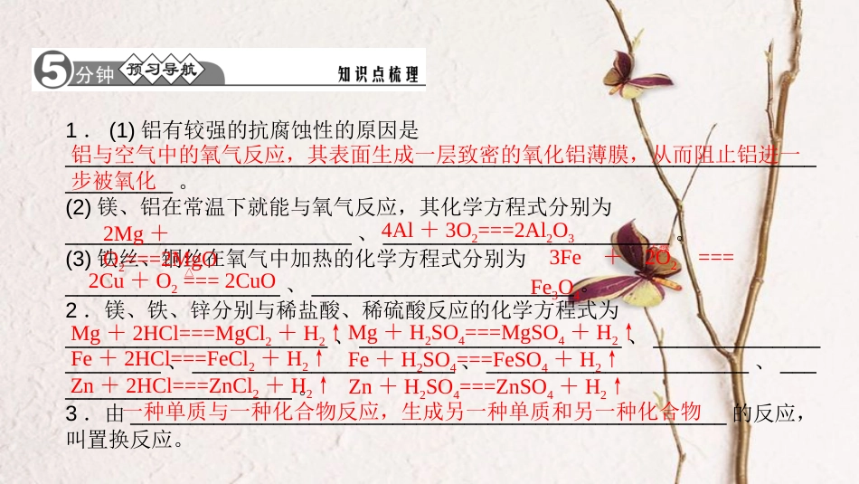 九年级化学下册 第八单元 金属和金属材料 8.2.1 金属与氧气、盐酸、稀硫酸的反应课件 （新版）新人教版_第2页