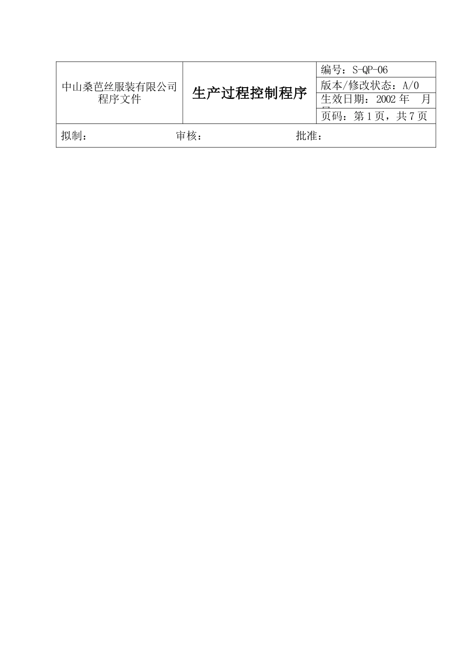 中山服装公管理制度 生产过程控制程序_第1页