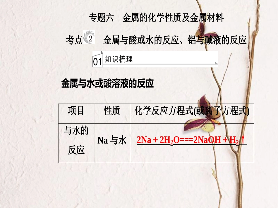 高三化学 第三章 专题六 金属的化学性质及金属材料 考点2 金属与酸或水的反应、铝与碱液的反应课件[共30页]_第2页