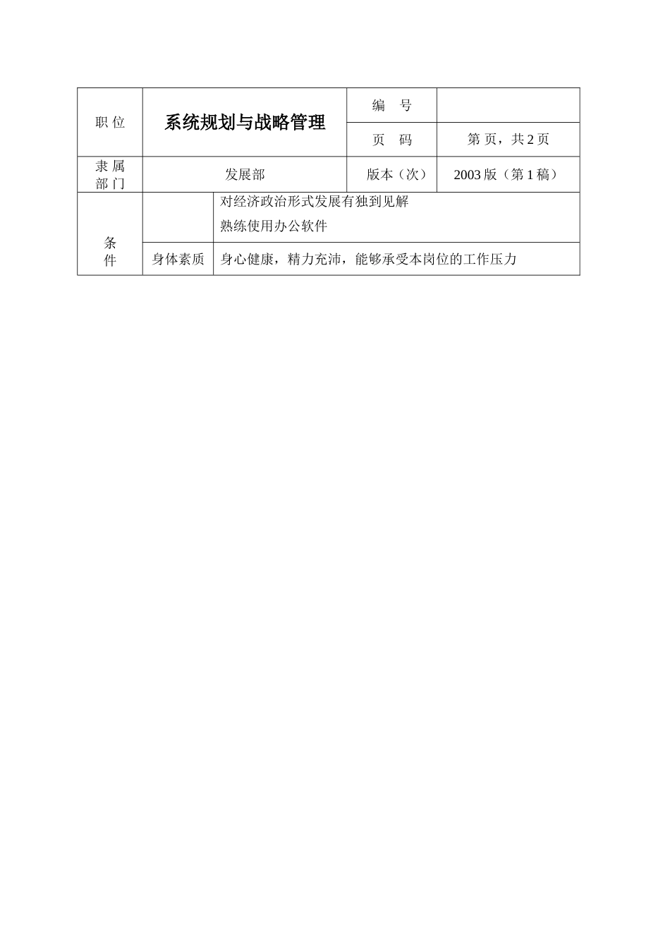 环保工程公司职位说明书 系统规划与战略管理职位说明书_第2页