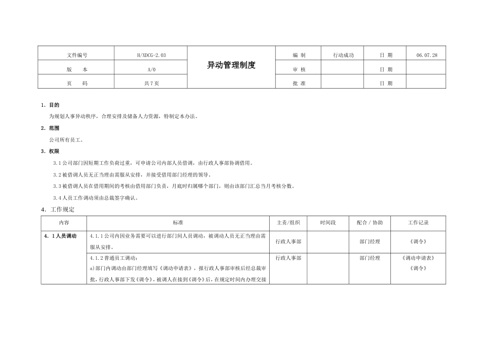 国际教育集团行政人力资源制度 人力资源制度异动管理制度_第1页