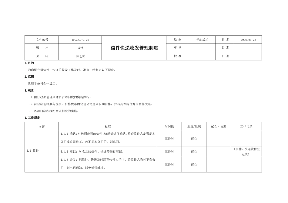 国际教育集团行政人力资源制度 行政制度信件快递收发管理20_第1页