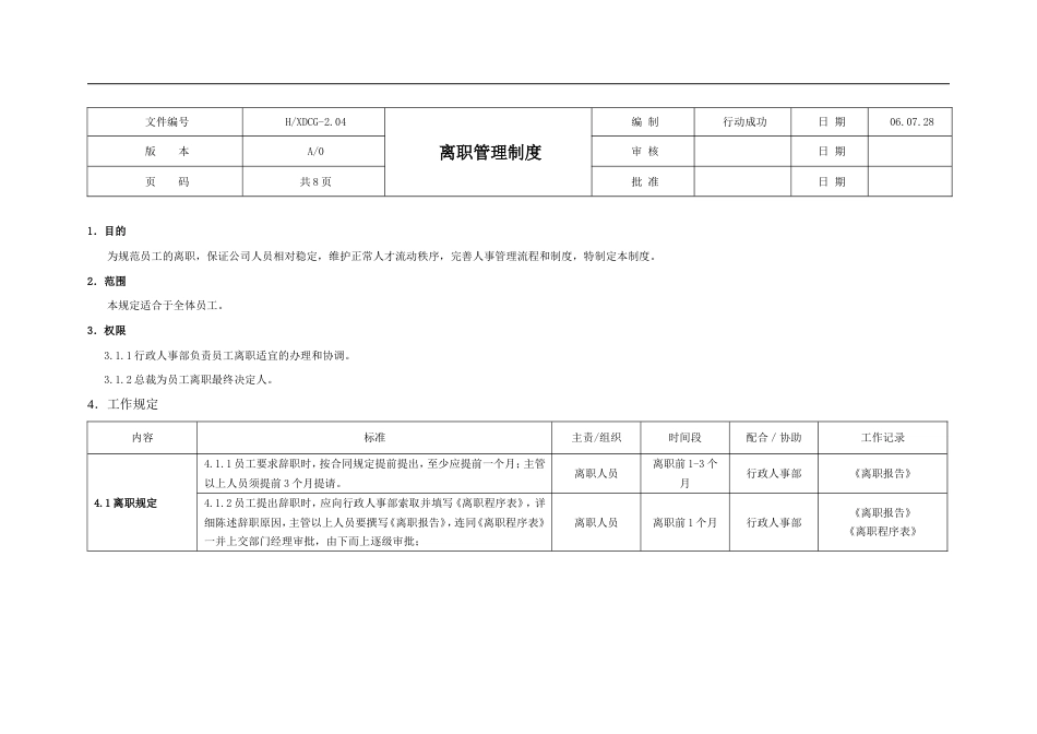 国际教育集团行政人力资源制度 人力资源制度离职管理制度_第1页