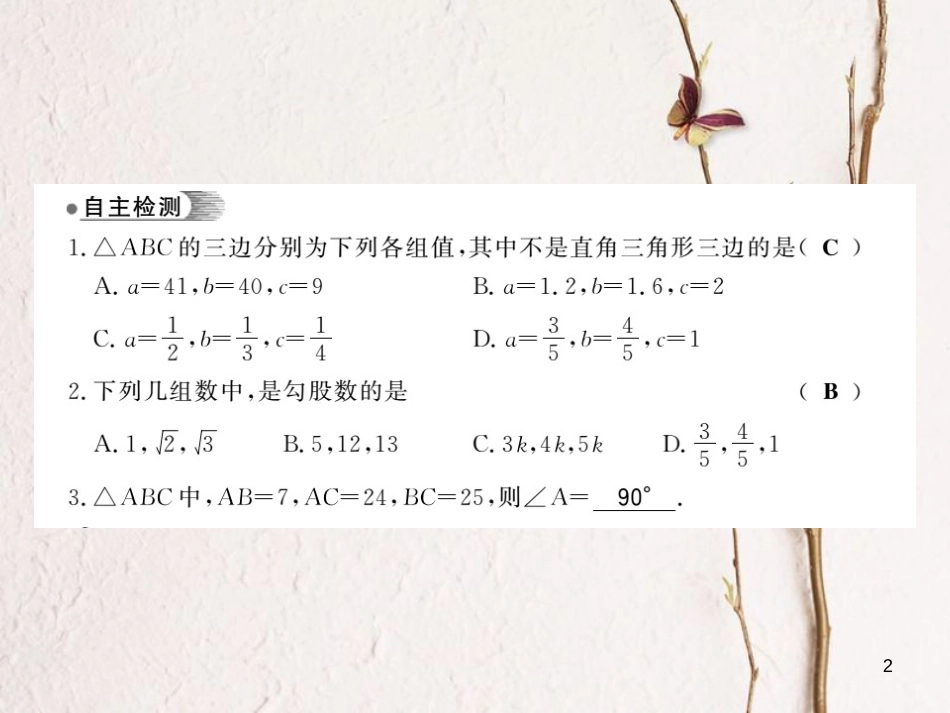 八年级数学下册 第1章 直角三角形 1.2 直角三角形的性质与判定（Ⅱ）（第2课时）习题课件 （新版）湘教版_第2页