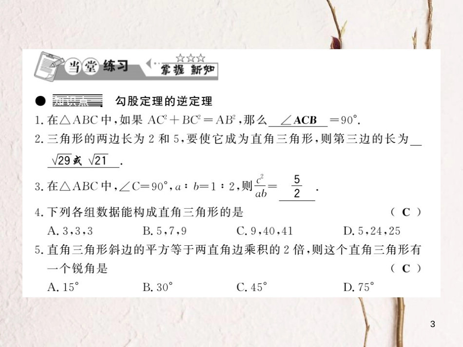 八年级数学下册 第1章 直角三角形 1.2 直角三角形的性质与判定（Ⅱ）（第2课时）习题课件 （新版）湘教版_第3页