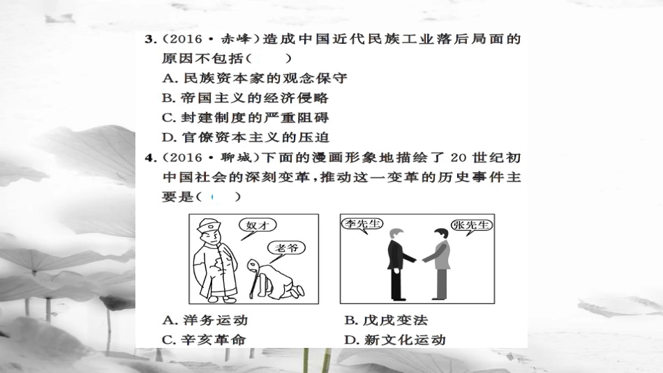 安徽省中考历史 基础知识夯实 模块二 中国近代史 第六主题 中国近代经济和社会生活 科学技术和思想文化课后提升课件[共12页]_第3页