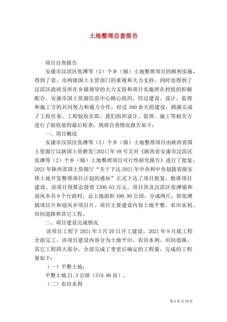 土地整理自查报告_第1页