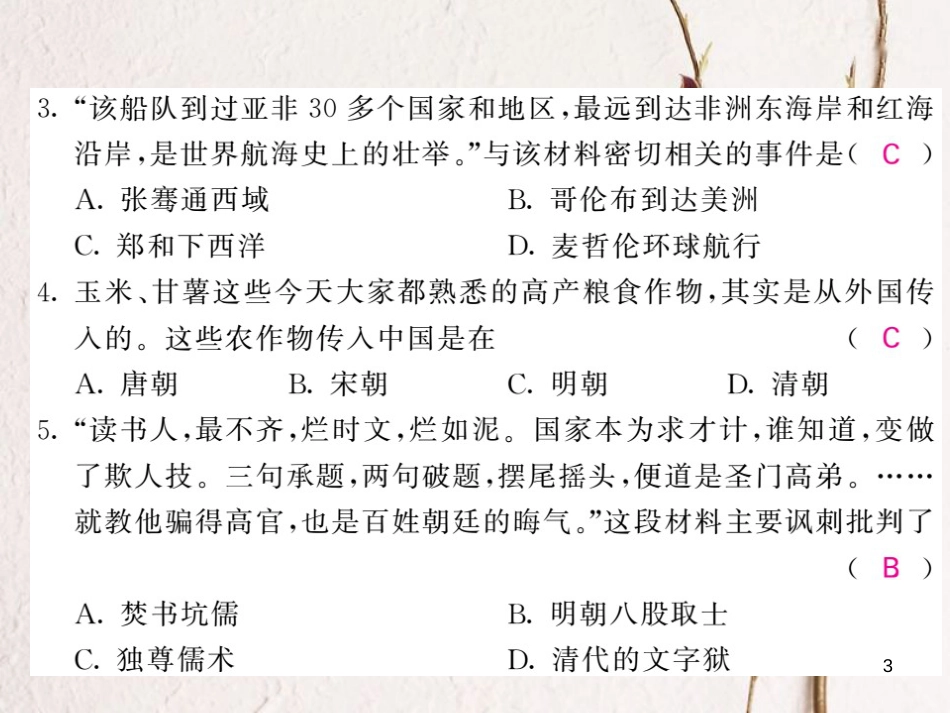 七年级历史下册 第三单元 综合测试卷课件 新人教版_第3页