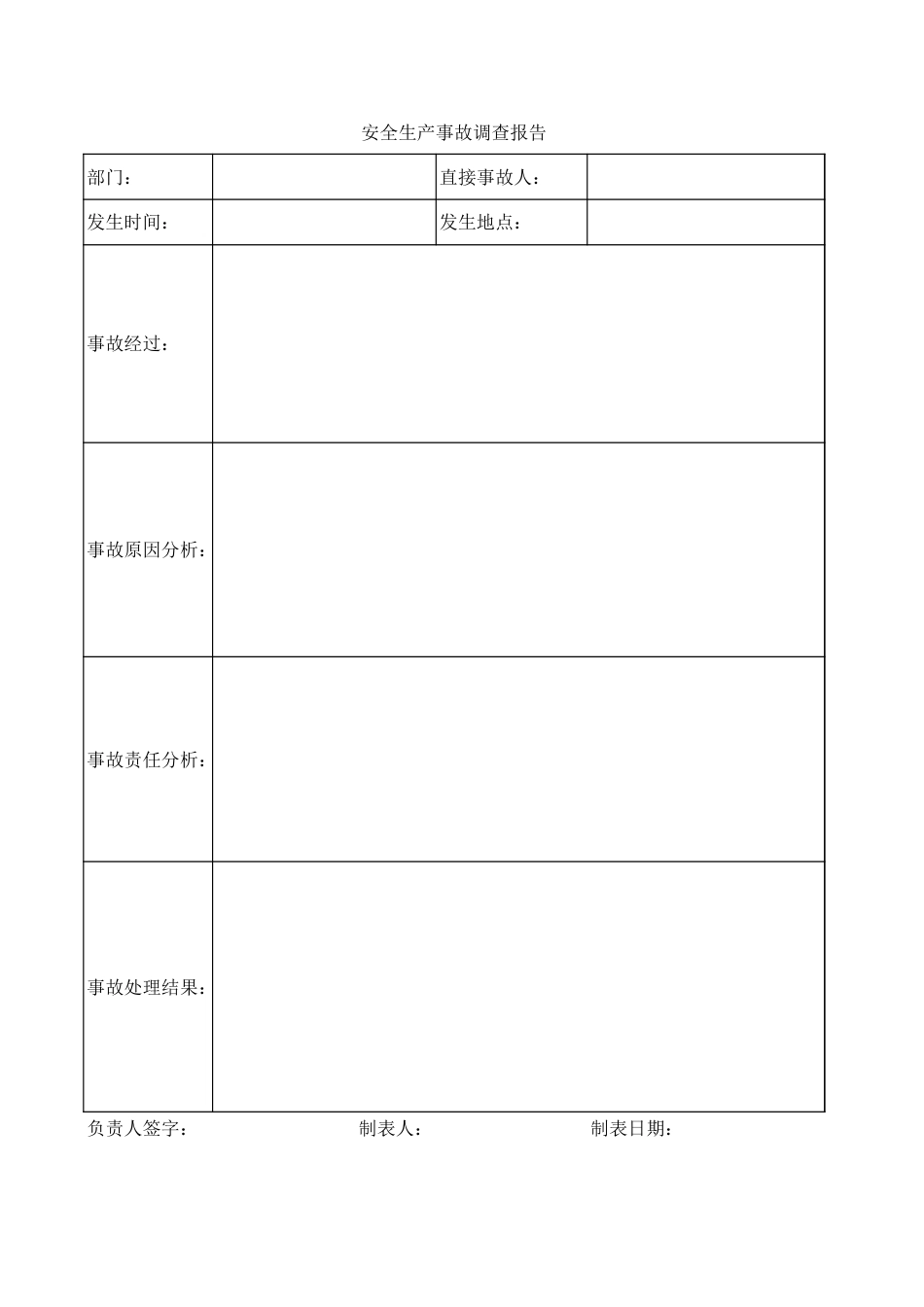 安全生产事故调查表（模板）2_第1页