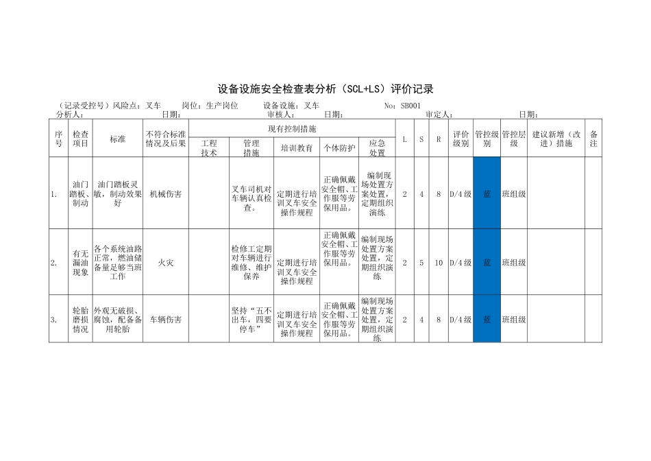 设备设施安全检查表分析（SCL LS）评价记录_第1页