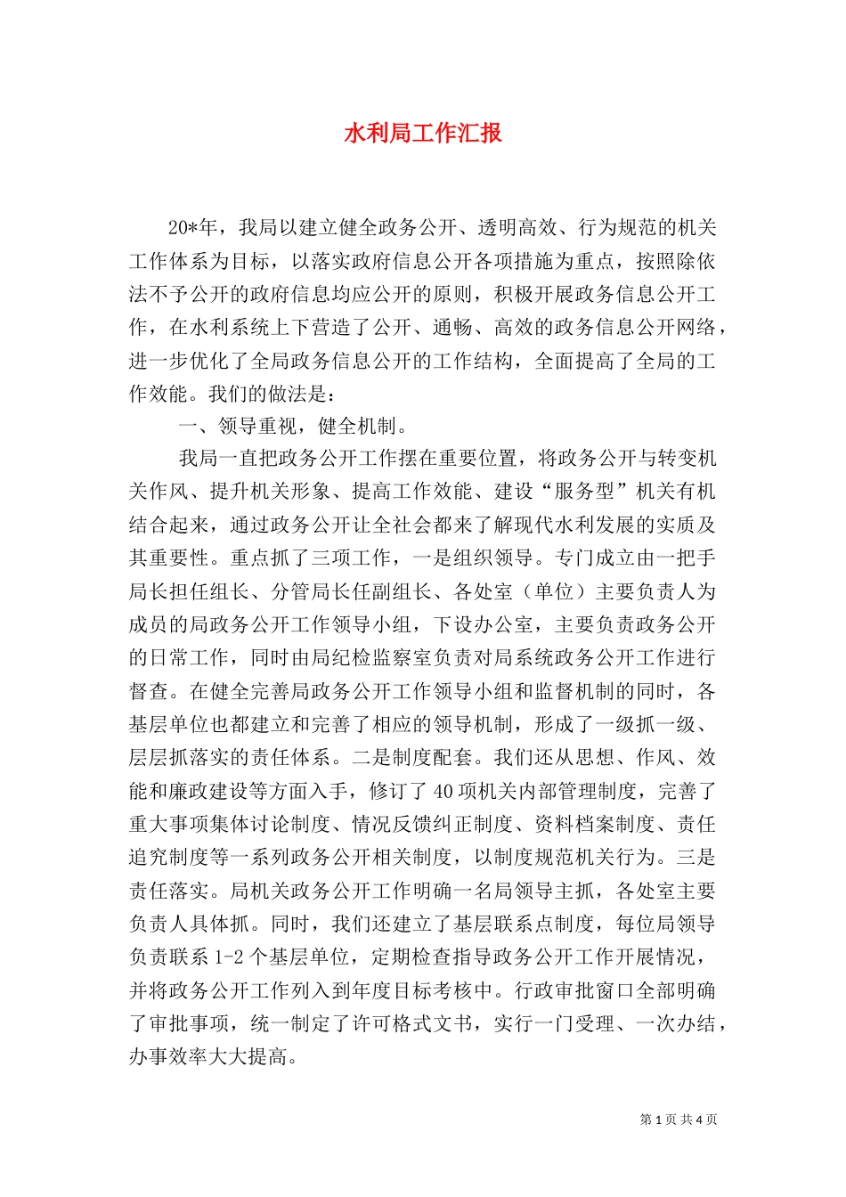 水利局工作汇报_第1页