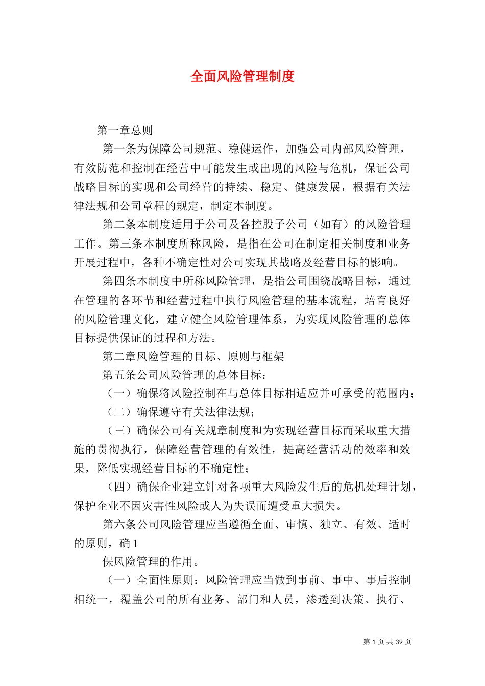 全面风险管理制度_第1页