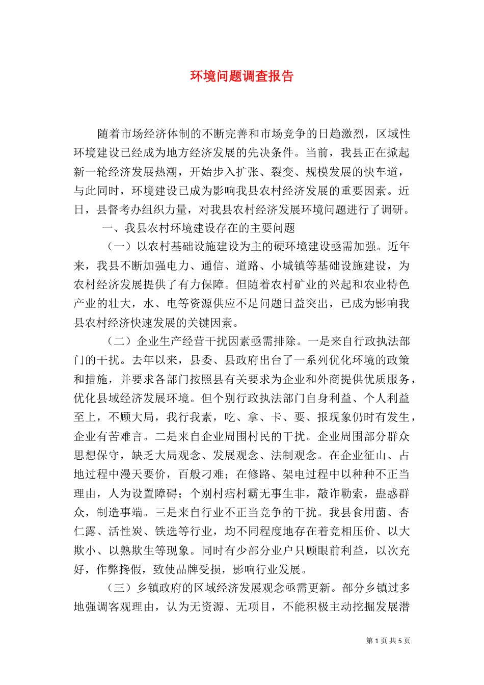 环境问题调查报告（一）_第1页