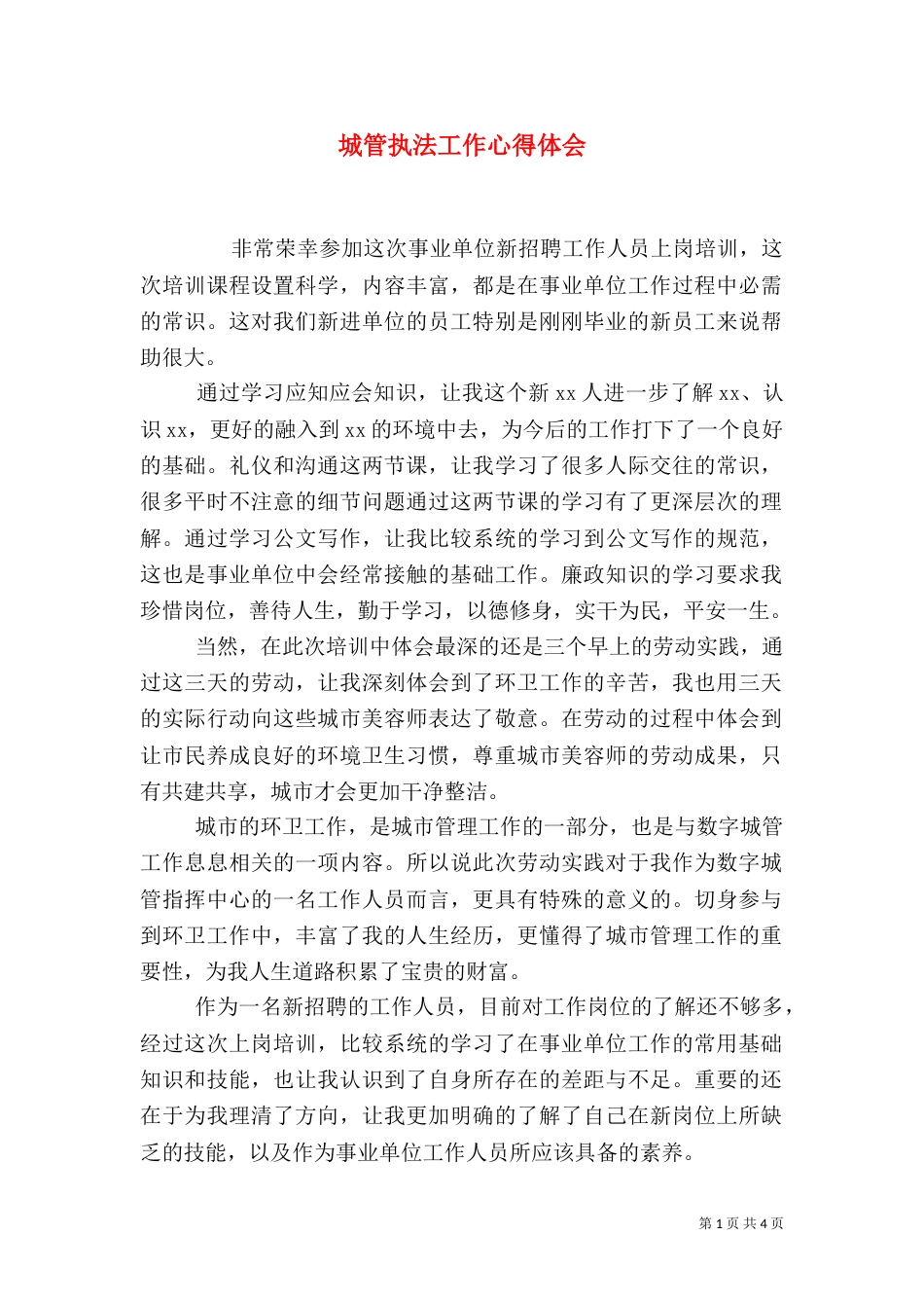 城管执法工作心得体会（一）_第1页